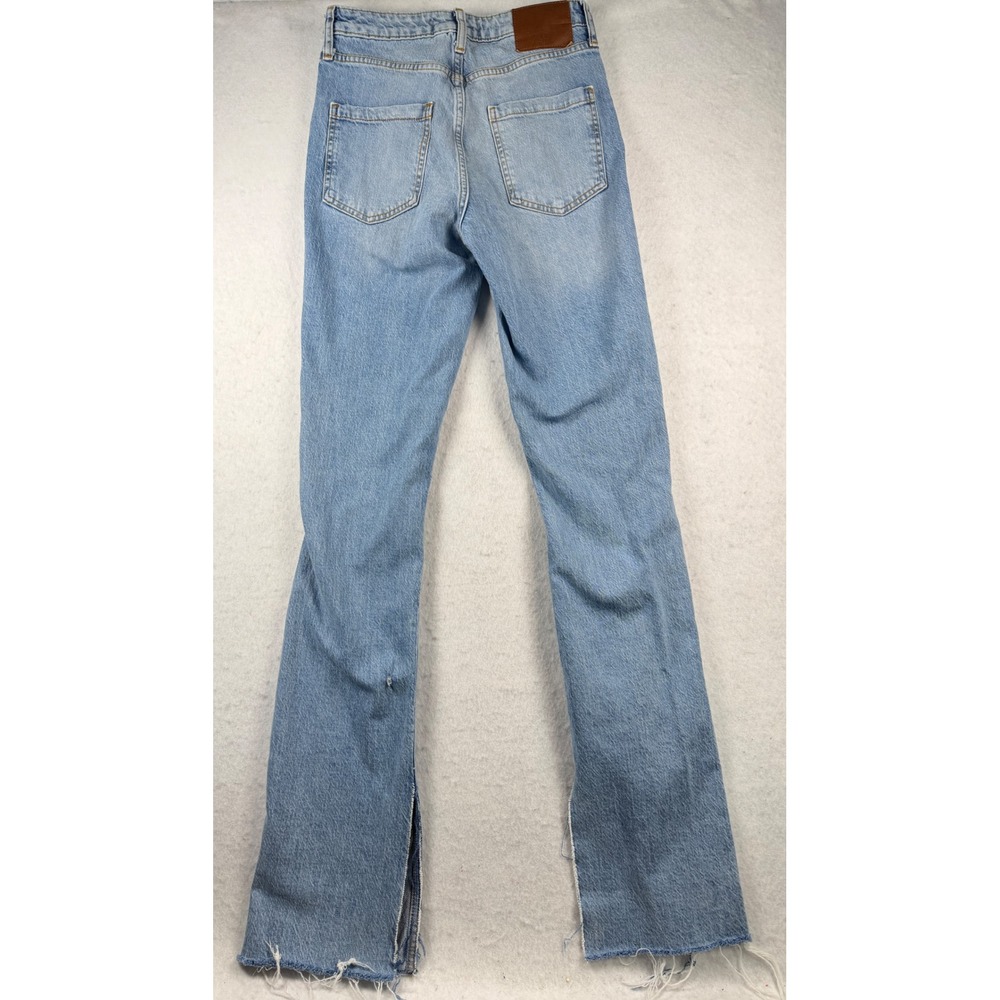Zara Womens Light Wash Split Hem Flare Jeans Distressed Size 4 26 - Picture 7 of 8